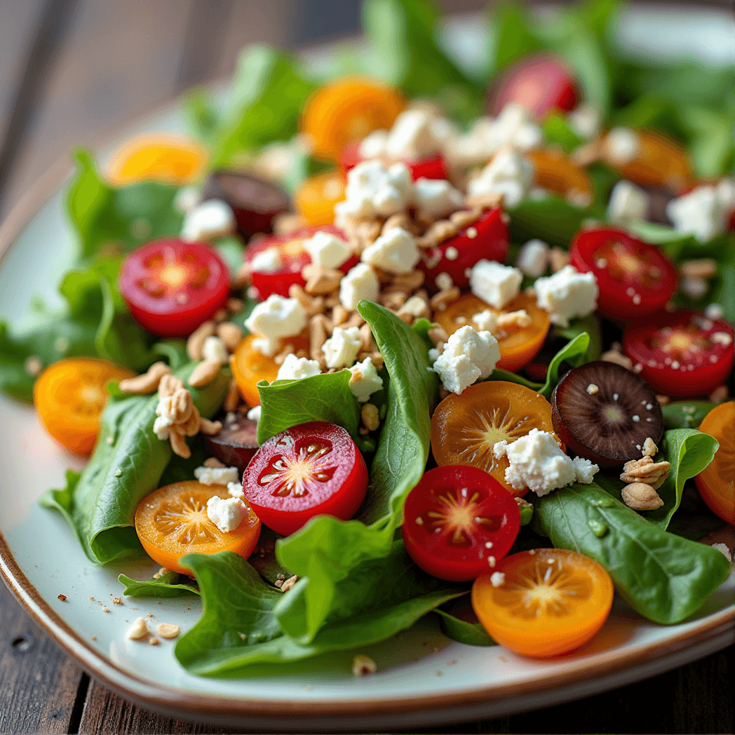 AI generated: A vibrant and colorful salad, showcasing a wide variety of natural ingredients arranged - well tosse...