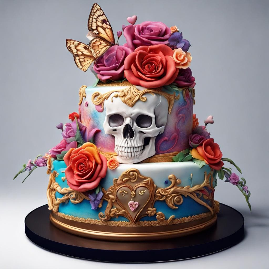 AI generated: the worlds most romantic themed cake, adorned with a breathtaking till death do us part, complete wi...