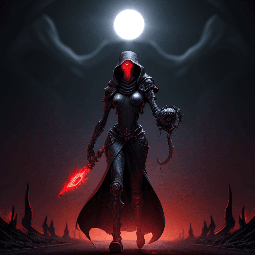 AI generated: a tall Illithid with a squid for a head, glowing red eyes, and magnificent armor; he looks epic with...