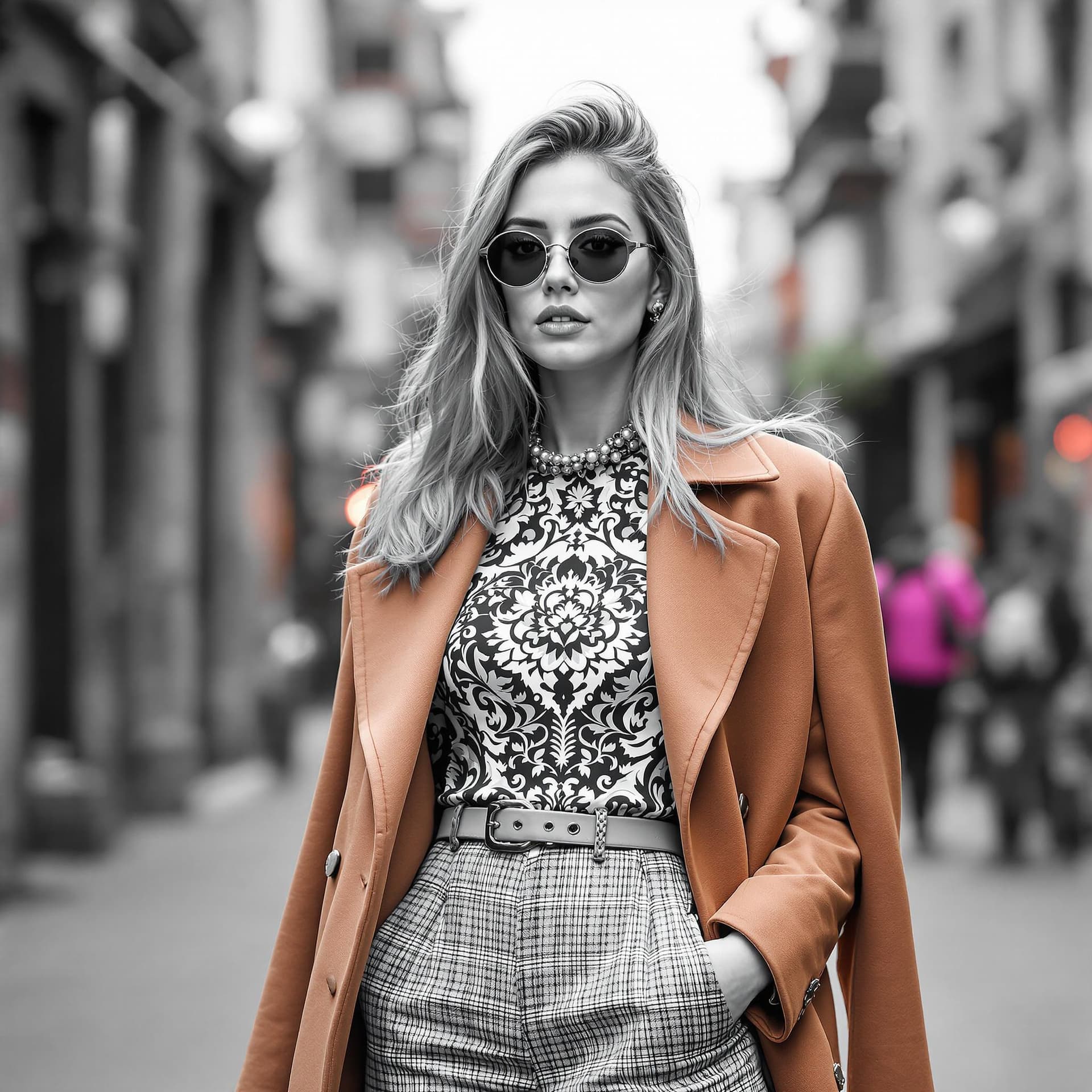 AI generated: photograph of a fashionable woman, Selective Coloring