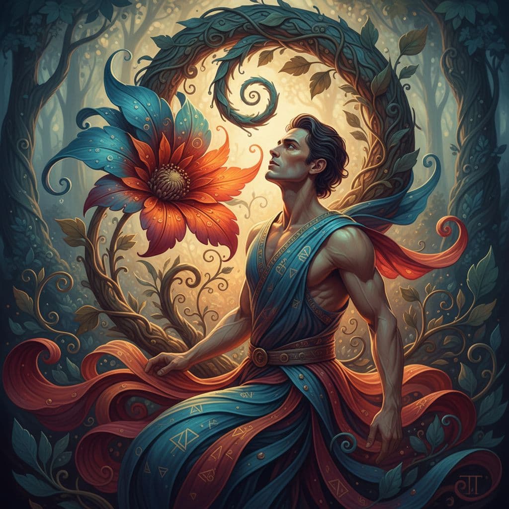 AI generated: Fibonacci sequence in nature, man, beautiful man, elegant curves, rich textures, organic and lovely ...