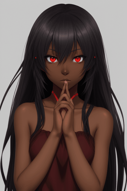 AI generated: Anime, no appearance of hands, dark skin tone, red eyes