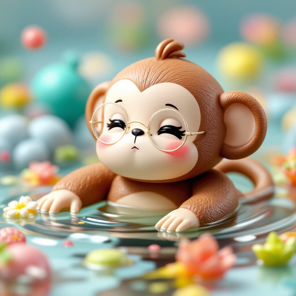 AI generated: A cute little hybrid figure with a Japanese
A girl's face, wearing glasses, and a monkey-like body f...