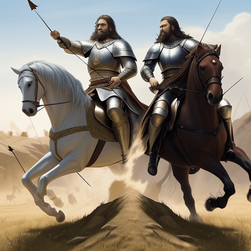 AI generated: two kings fought with equally strong armies, both kings used horses and arrows in battle