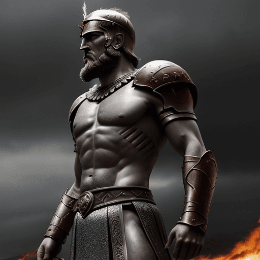 AI generated: Leonidas 1 the king of Sparta, a great warrior, stands after the battle, looking into the distance, ...