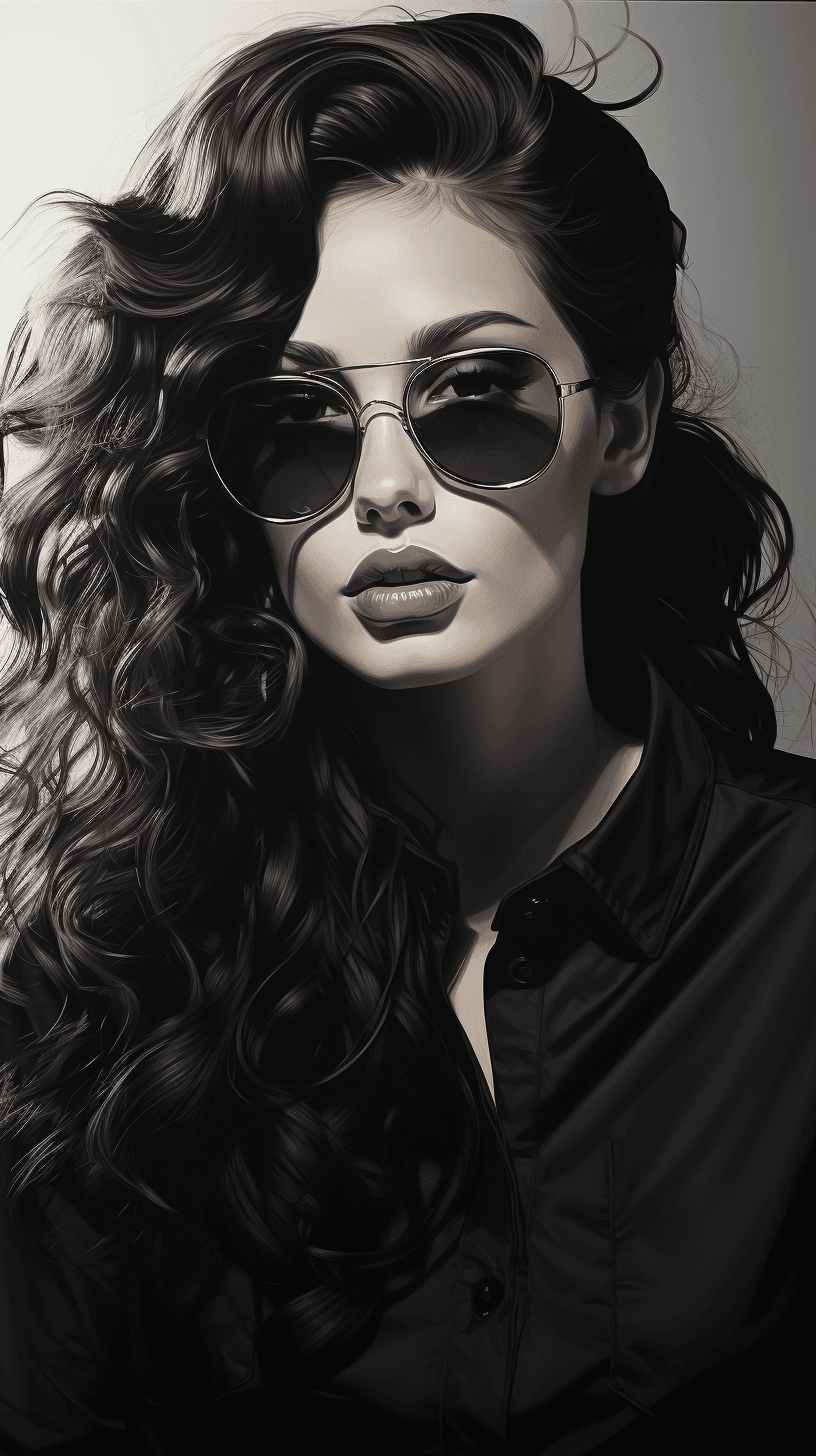 AI generated: a drawing of a woman in black and white, in the style of airbrush art, lush and detailed, celebrity-...