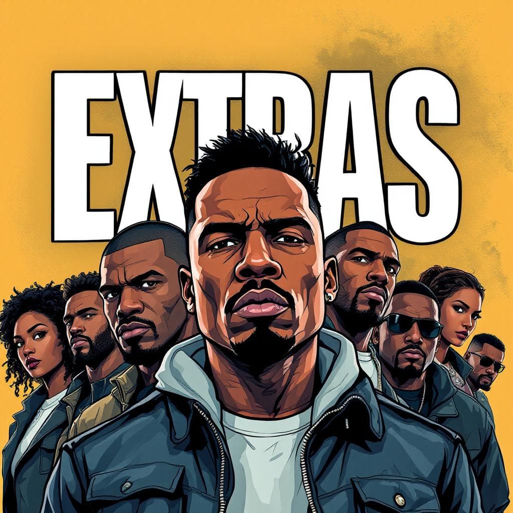 AI generated: Cartoon illustration, comic book cover featuring a group of diverse men and women, gangsters, a bold...