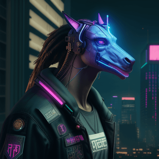 AI generated: realistic cinematographic cyberpunk unicord, to be a university logo
