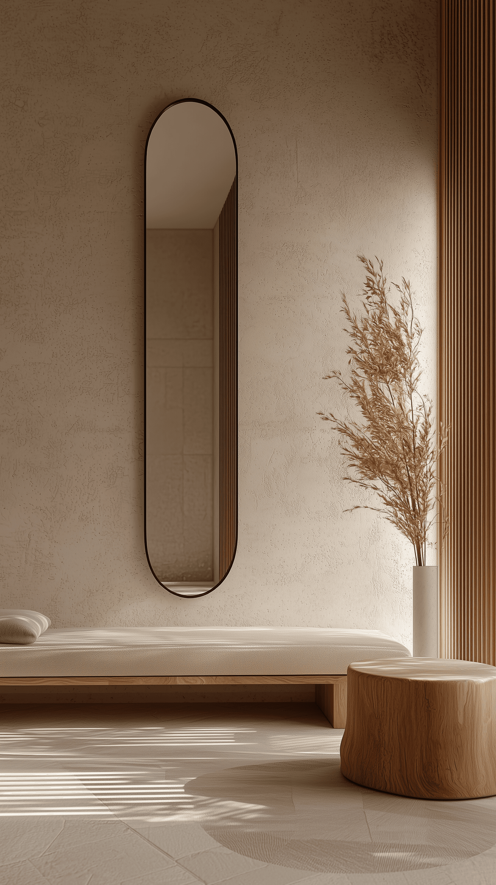 AI generated: minimalist interior design photo of a sleek, modern bedroom corner with light oak wood accents and a...