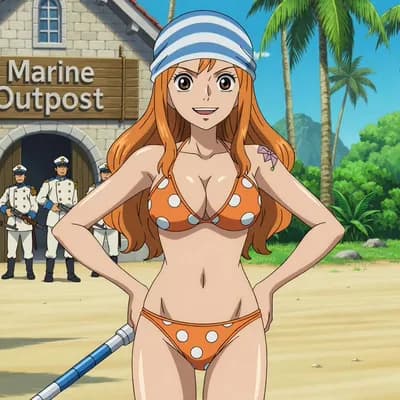 AI generated video: Nami crime one piece with bikini
