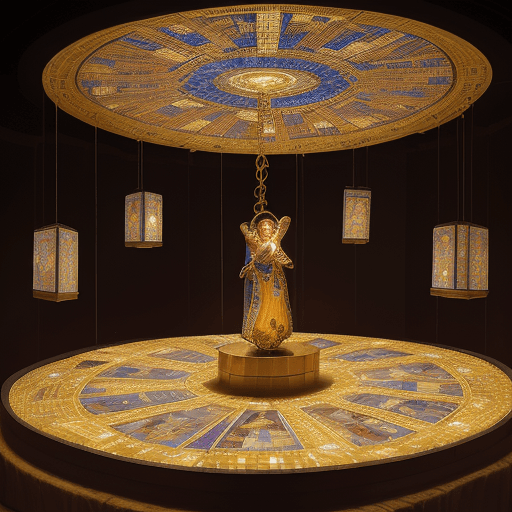 AI generated: User
Picture a Byzantine mosaic studio, suspended between heaven and earth. Artisans in richly color...