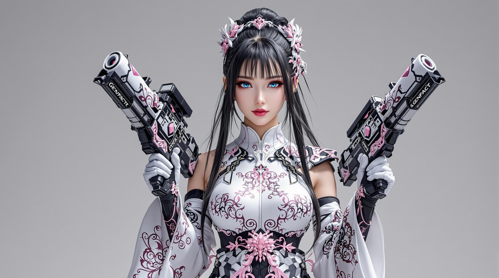 AI generated: A full body photo shot of a beautiful and breathtaking image of a ((genshin-Impact-🔫)) (woman) wear...