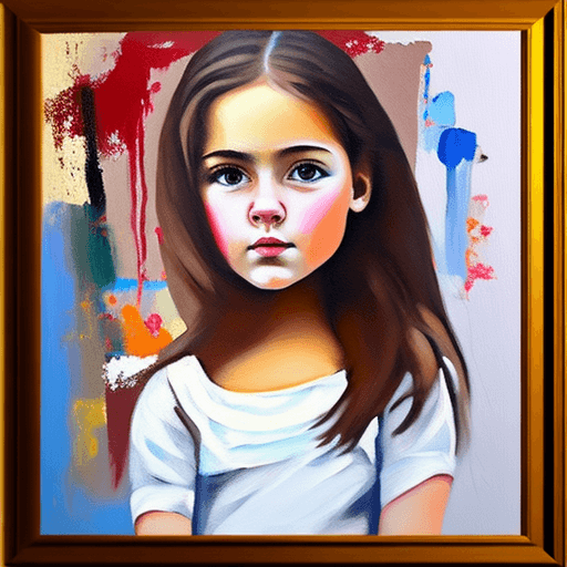AI generated: girl painted on canvas with oil paints, square canvas, brush drawing, paints on canvas, clear detail...