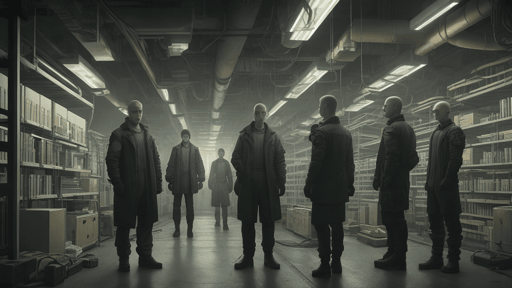 AI generated: Picture Kiro and his team in a dimly lit underground facility. They stand amidst high-tech surveilla...
