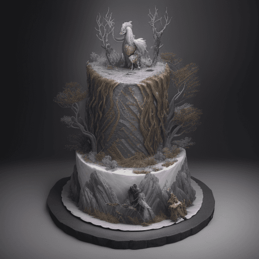AI generated: Design a High resolution photography  of a multi-layered cake inspired by the Witcher series. The ba...