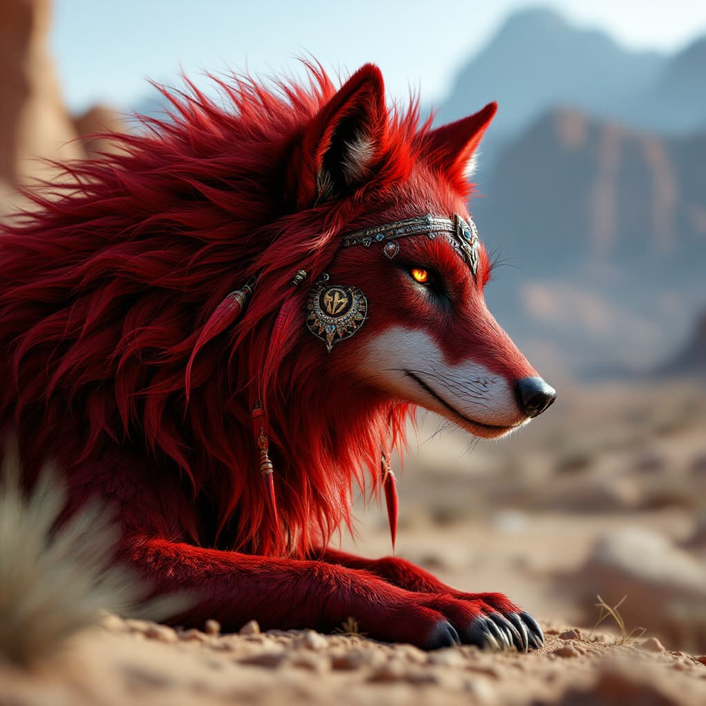 AI generated: Iconic My Red XIII from Final Fantasy series with elegant features in the style of a Final Fantasy G...