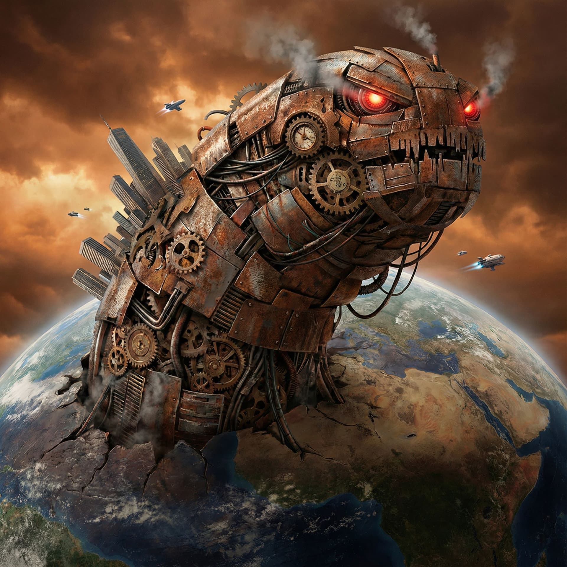 AI generated: un torrezno metalizado y gigante que domina el mundo