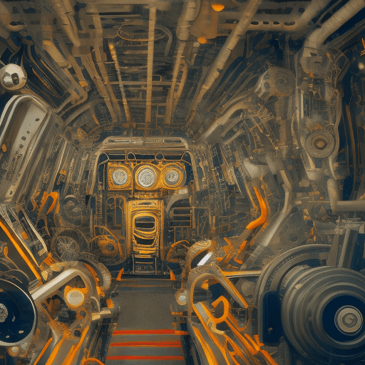 AI generated: a picture of the interior of a machine in which cogs are engaged, The composition, color, and cinema...