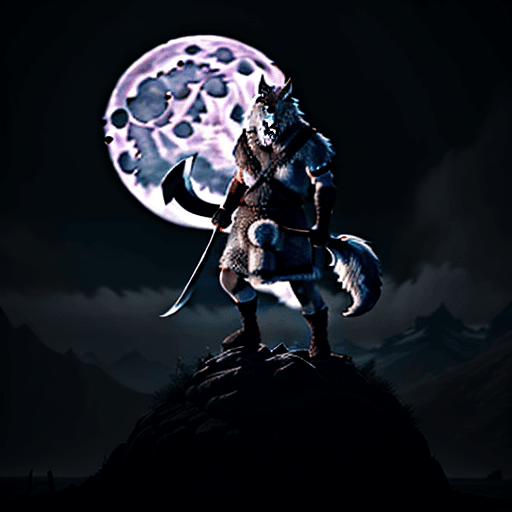 AI generated: a viking wolf wearing a blindfold over its eyes carrying a doublesided4 axe in both hands55 with a f...