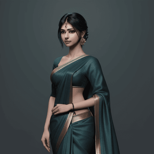 AI generated: sage character from valorant game, wearing an indian saree in teal and black color, fully dressed