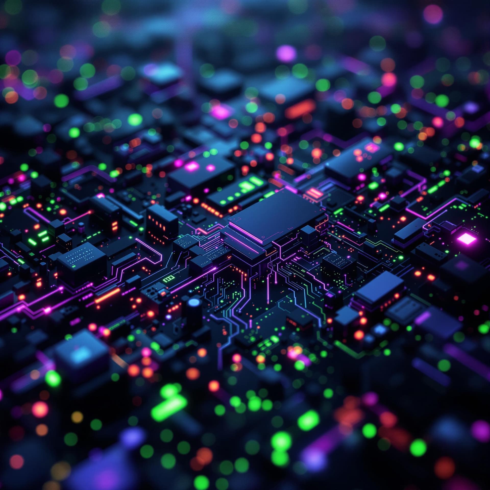 AI generated: big data, abstract visuals, futuristic, cyberpunk aesthetic, purple green accents, soft diffused hig...