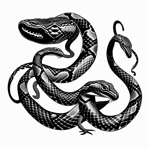 AI generated: snakes with flowers, tattoo sketch, smooth transitions, black patterns
