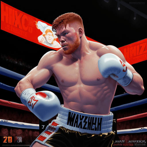 AI generated: centered, masterpiece, a painting of mexican "Canelo" Alvarez fighting in a boxing ring, trending on...