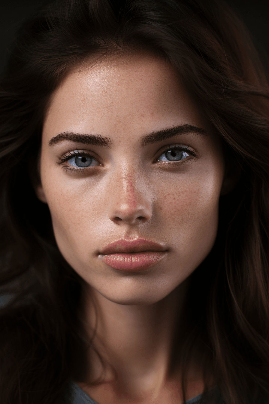 AI generated: Close up, looking left, happy, Big eyes, sharp shiny eyes, light eyes, contrast eyes. Smooth skin, C...