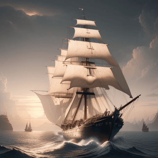 AI generated: Photo of a ultra realistic sailing ship, dramatic light, pale sunrise, cinematic lighting, battered,...
