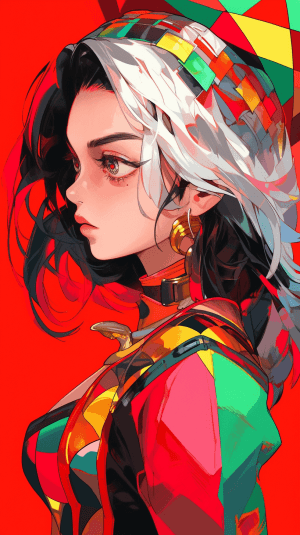 AI generated: The Renaissance meets cubism, close up shot of Italian vibrant girl, manga style, in multi-colored w...