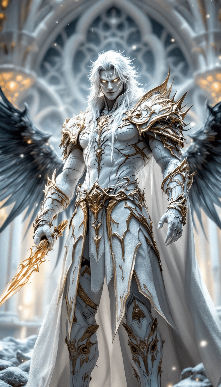 AI generated: all white, white final fantasy, male, mage, priest, white body skin, fantasy big white color full bo...