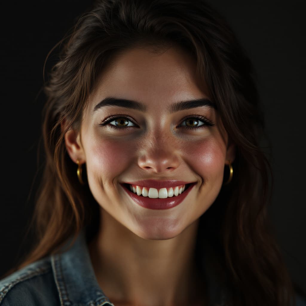 AI generated: 20-year-old woman, (highly detailed face:1.4) (smile:0.7) (dark background:1.3) <8k,hyper-realistic,...