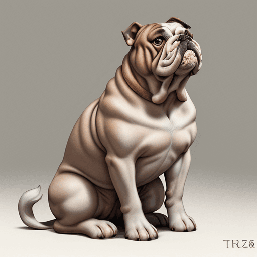 AI generated: A real natural bulldog, in full seated orient-inspired, but sad , light original colors  --ar 73:128...