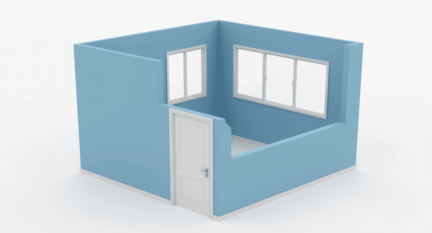 AI generated: I want you to create a 3D rendering of the attached floor plan, as seen from the door. The walls are...