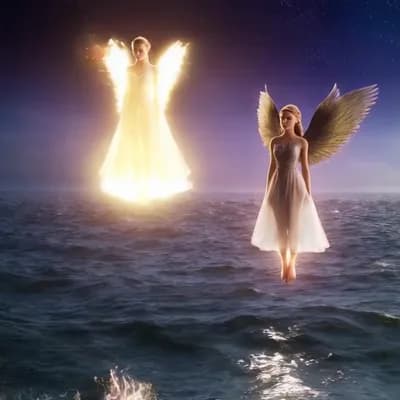 AI generated video: Scene 10 – Rebirth of the Sisters
Prompt:
Two glowing female figures float above the ocean, one wi...