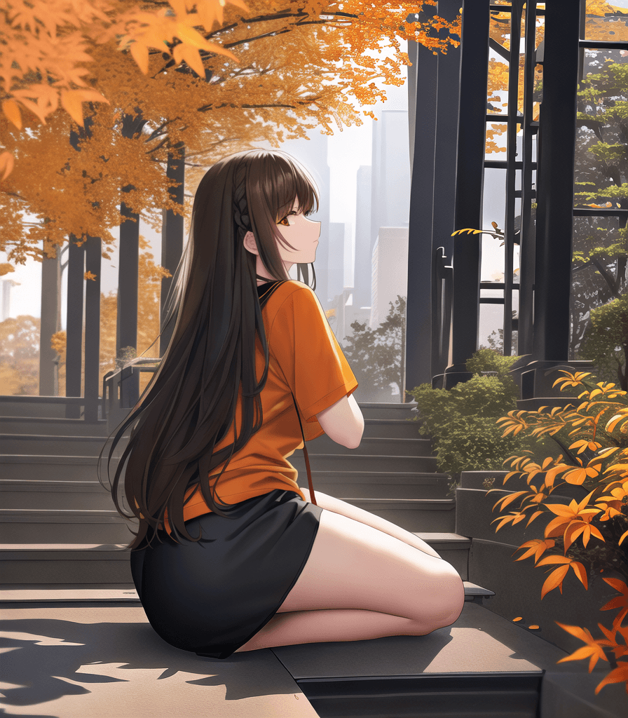 AI generated: perfect anime illustration, 1girl, braided buns, long brown hair, (huge breasts:1.5), (black backpac...