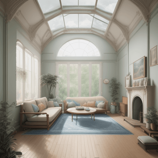 AI generated: High resolution photography interior design, dreamy sunken living room conversation pit, wooden floo...