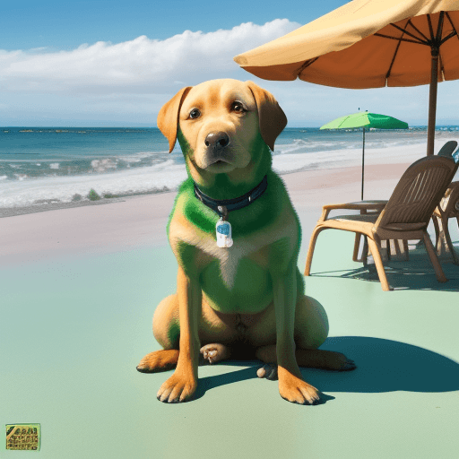 AI generated: foto realista de una perra labrador color miel, de ojos verdes y nariz café, de 7 años y con un grad...
