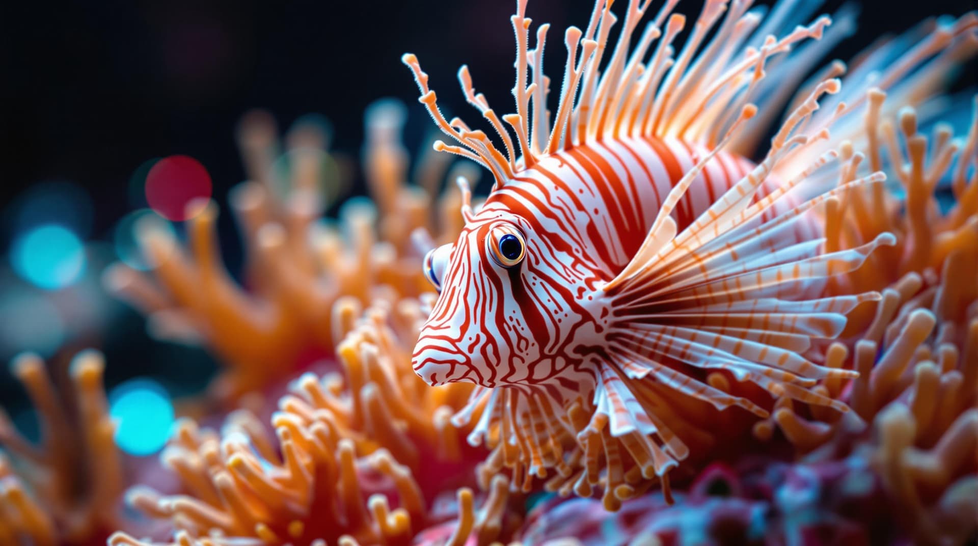 AI generated:   3d  lion fish, in natural colors super macro, spines and beautiful greige tones with textures and ...