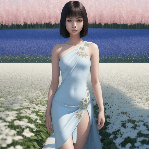 AI generated: Wide angle, surreal image of a 20-year-old Thai woman, eye-catchingly beautiful, straight hair, shou...