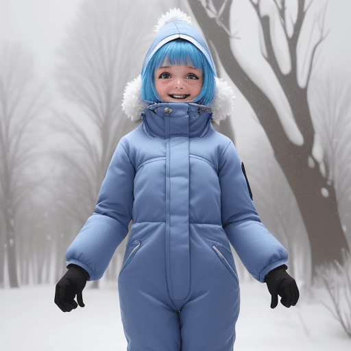 AI generated: a girl in a snow suit dances in winter, snow is falling, there is a lot of snow on the branches of t...