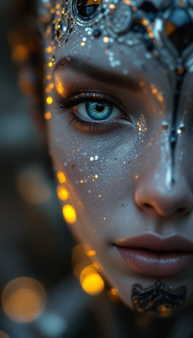 AI generated: A dslr professional portrait of an alien android multilayered micro graphene ornate skin texture , p...