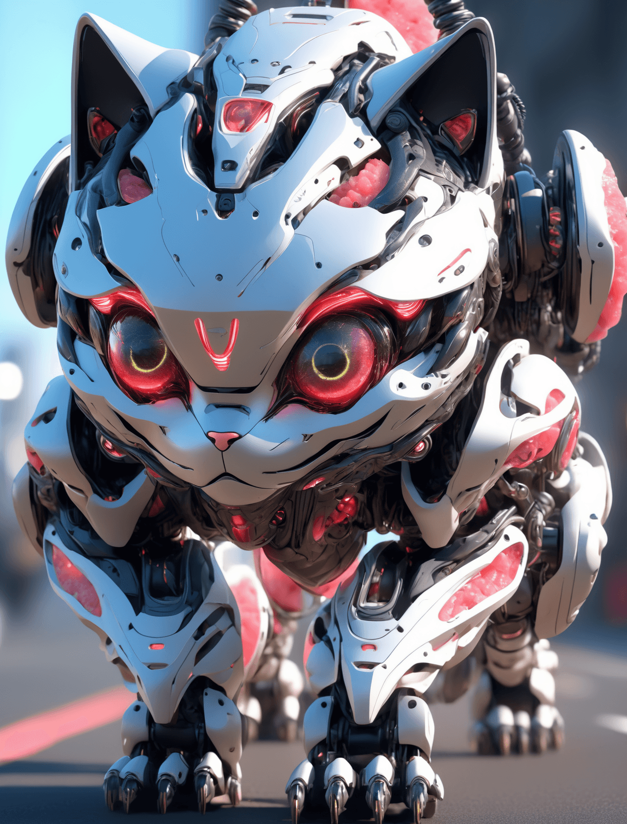 AI generated: military nousr robot, with six red eyes, armored, stealth, character design, detailed face, highly d...