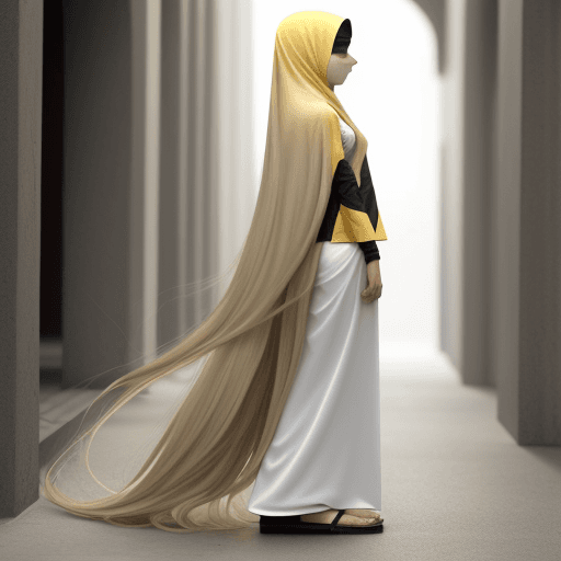 AI generated: islamic skraft  long blonde hair long thin girl
