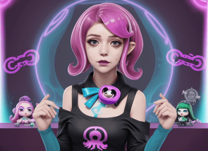 AI generated: octoling goddess, Splatoon, magician's assistant, brainless, hypnosis
