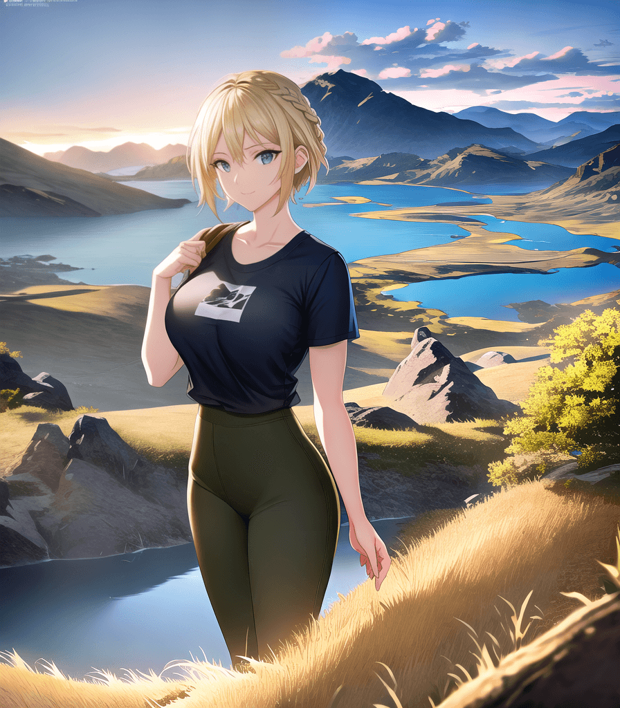 AI generated: perfect anime illustration, 1girl, braided hair, medium breasts, best short blonde hair, (daytime, m...