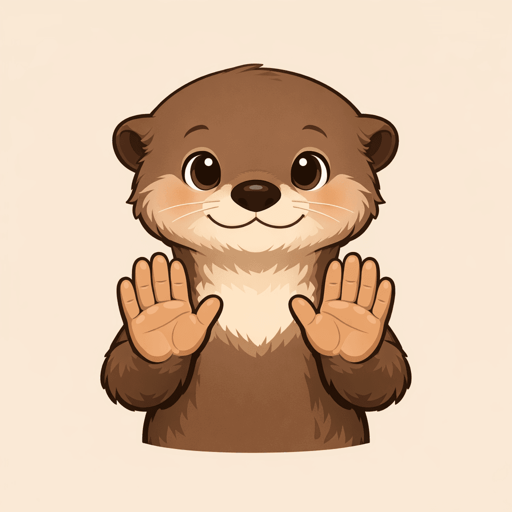 AI generated: A very cute, playful baby otter educational mascot designed specifically for sign language storytell...