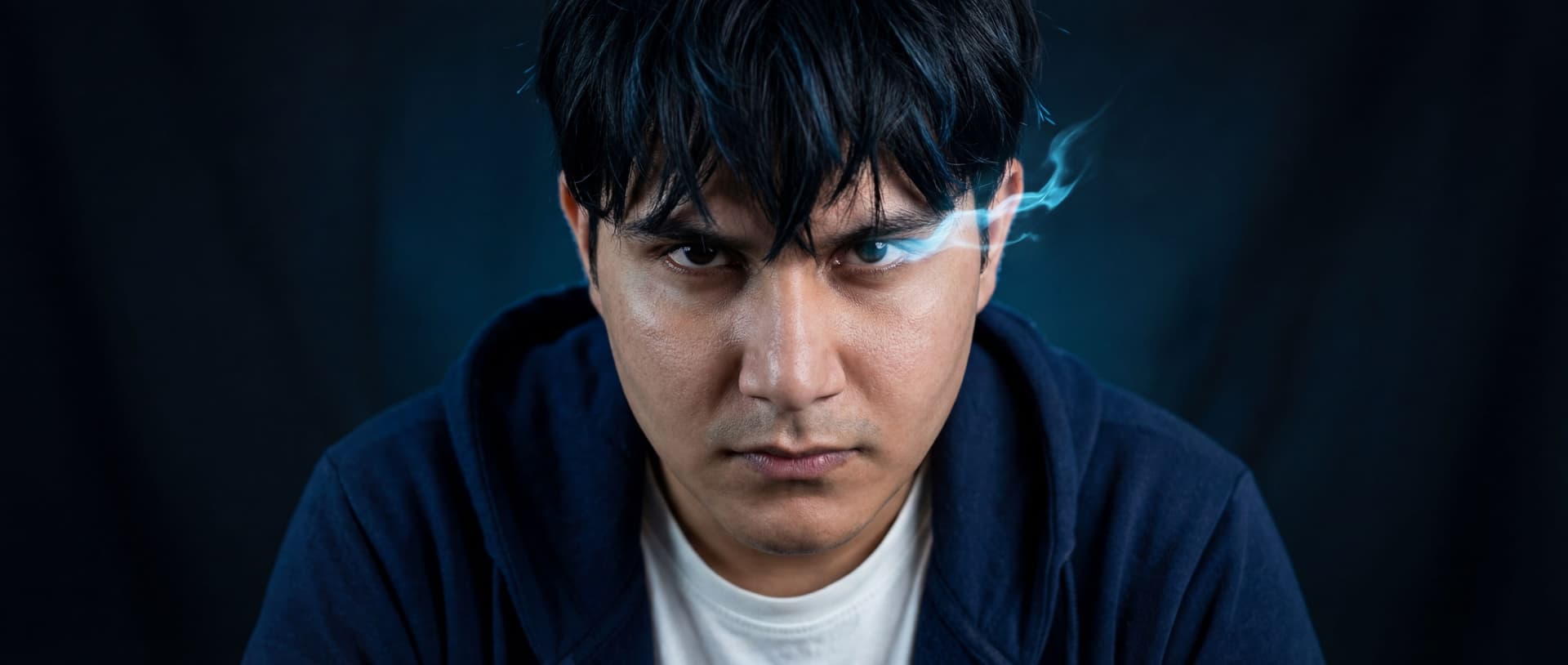 AI generated: A photo-realistic portrait of Sung Jin-Woo from Solo Leveling, looking intensely at the viewer with ...