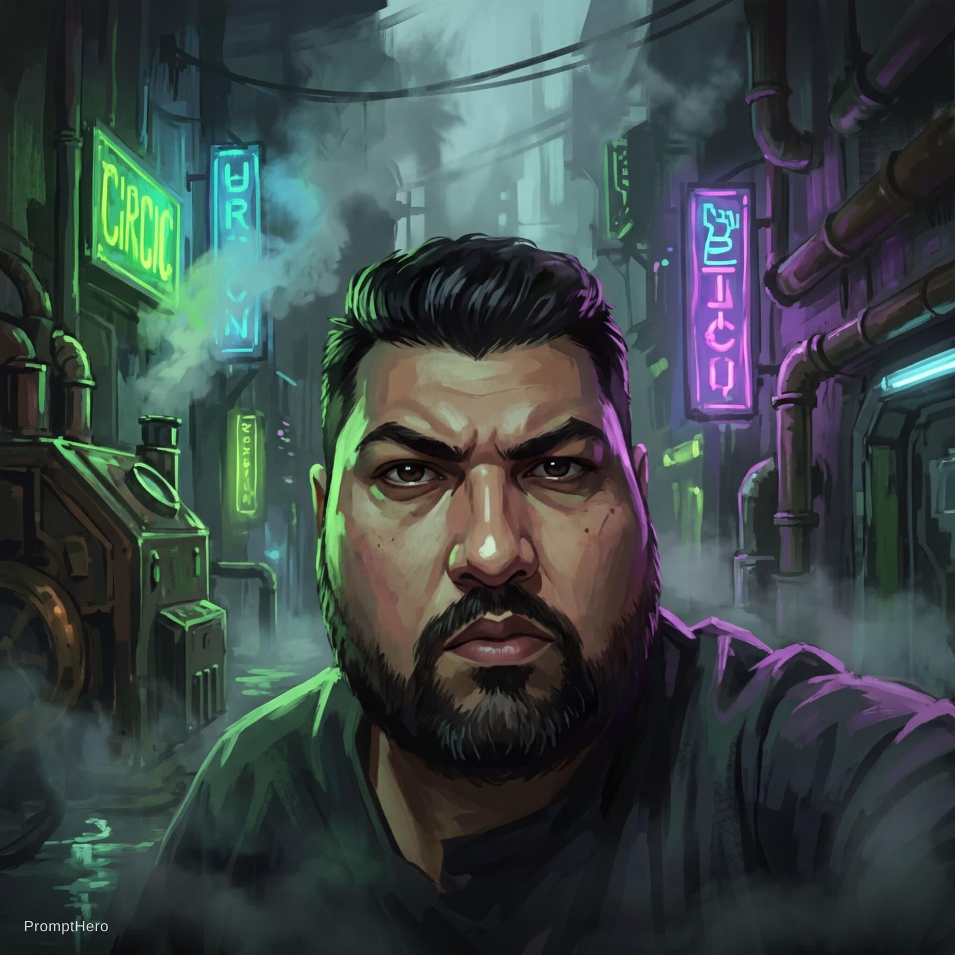 AI generated: Style: Inspired by Agscape (Zaun aesthetic). Digital illustration with painterly brushstrokes and ha...