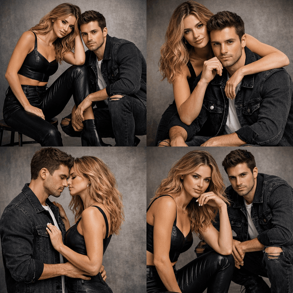 AI generated: using the models in the image provided please put them in different poses as if it was a  shoot